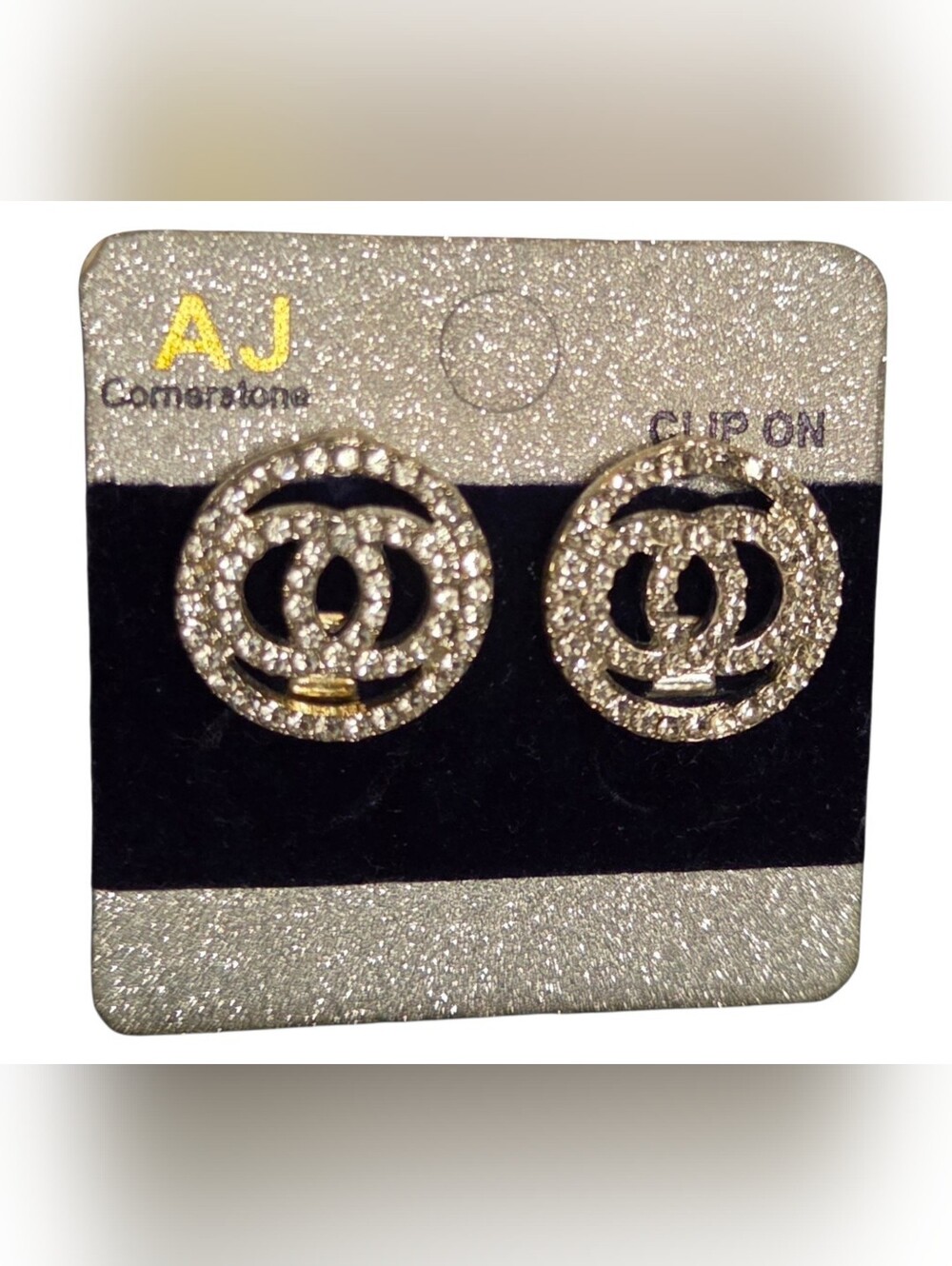 Crystal Double-Circle Clip-On Earrings in Gold